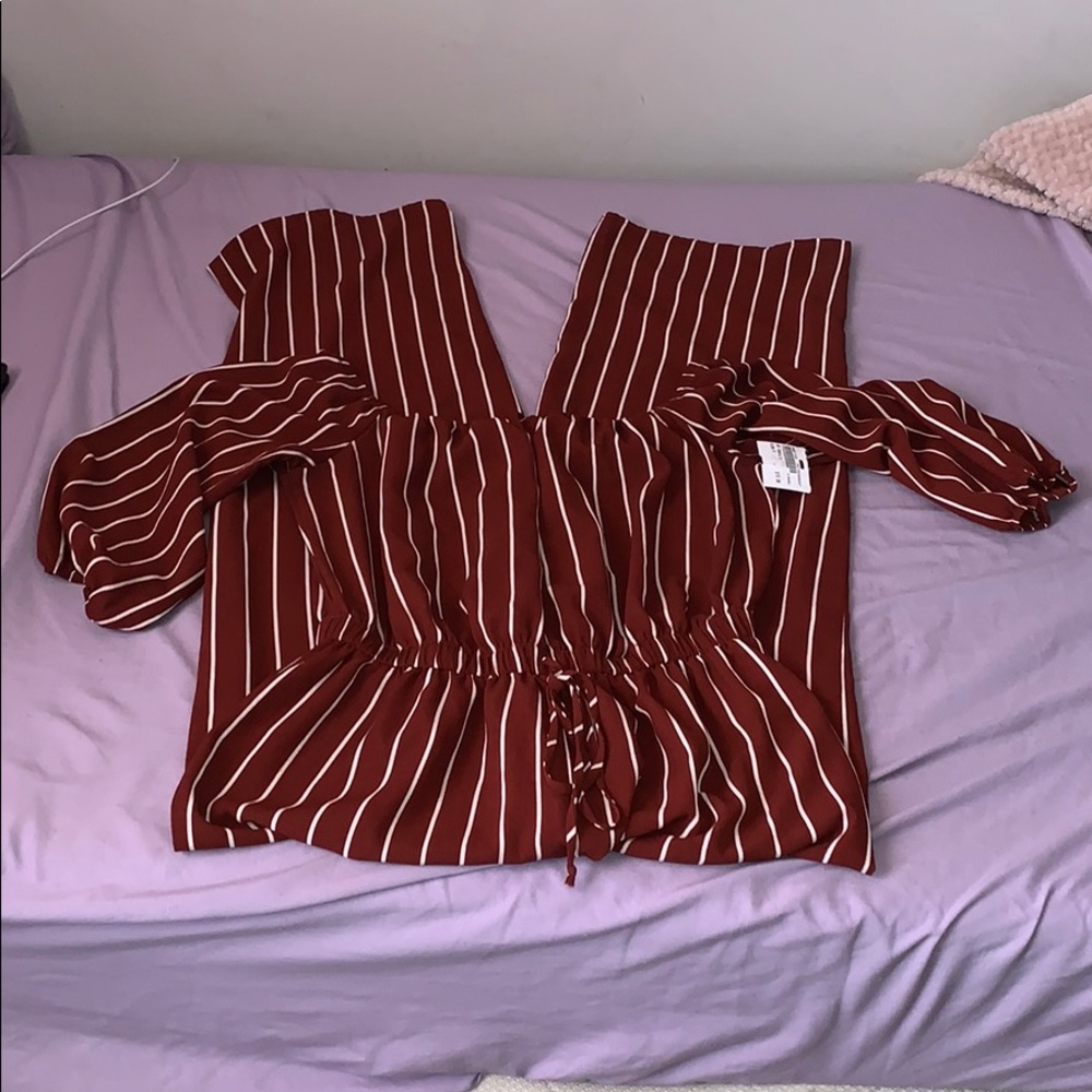 maroon and white jumpsuit